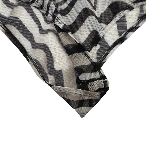 DayG Zebra Print Mesh Long Sleeve Deep V-neck Bodysuit Y2K Avangard Goth Sz M/L? - Picture 3 of 7